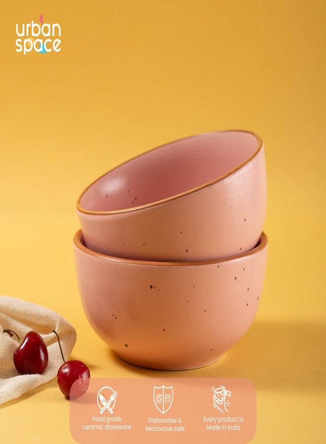 Urban Space مجموعة أوعية سيراميك مصنوعة يدوياً من Urban Space، مكونة من قطعتين، آمنة للاستخدام في الميكروويف، مناسبة للوجبات الخفيفة والحبوب والسلطة، وأوعية خلط للمطبخ (السعة - 450 مل، مجموعة من قطعتين، لون وردي دافئ). - Image 3